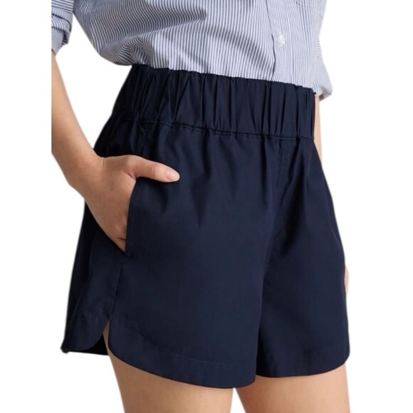 Quince Pants - QUINCE Navy Blue 100% Organic Cotton Poplin Pull On Shorts